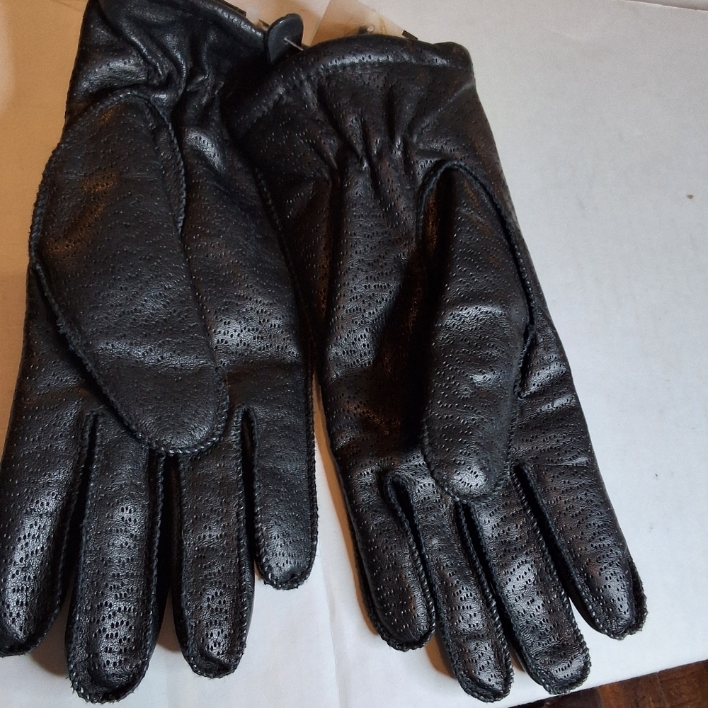 Vintage Lined Textured Black Leather Gloves S- M NWT